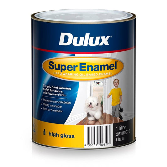 Dulux Super Enamel Paint - 1L High Gloss Black - Oil Based - Washable