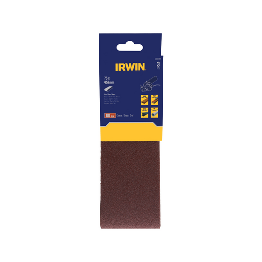 Irwin Sanding Belt 3 Pack - 75 x 457mm - 60 Grit - Woodworking & Metalworking - Auzzistore