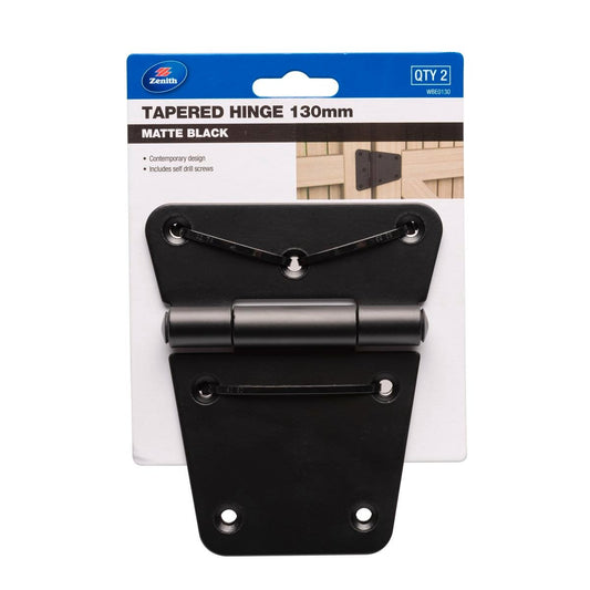 Zenith 130mm Matte Black Tapered Gate Hinge 2 Pack - Heavy-Duty Steel
