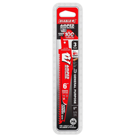 Diablo 6 Amped Demo Demon Carbide Reciprocating Saw Blade - 3 Pack - 33.02mm x 184.404mm - Durable for Wood, Metal, Plastic