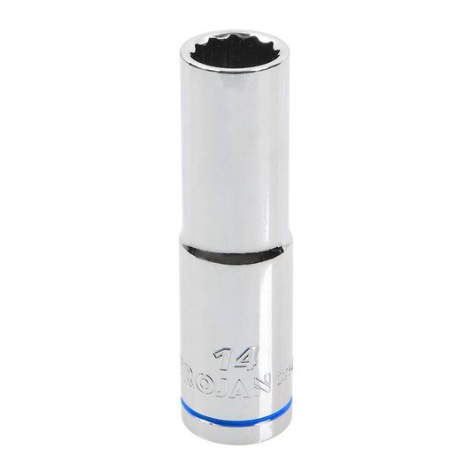 Trojan 14mm Deep Socket 1/2" Drive - Polished Chrome Vanadium - 12 Point - Auzzistore