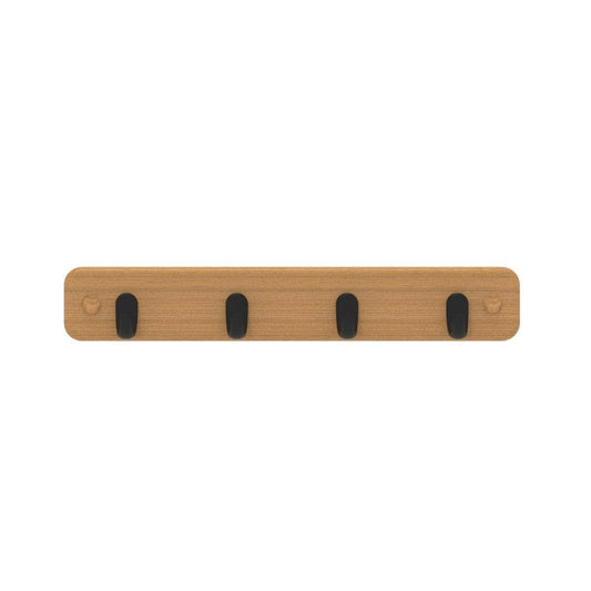 Mode Key Rack - 4 Black Hooks - Bamboo Board - Durable - Easy Install