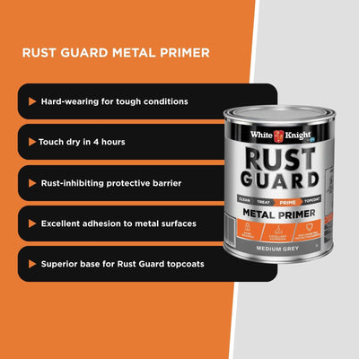 White Knight Rust Guard Metal Primer Paint 1L - Medium Grey - Rust Protection