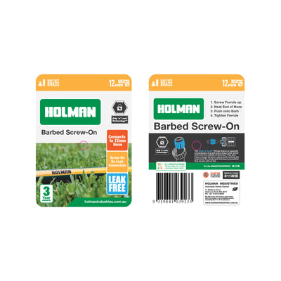 Holman Brass 12mm Barbed Screw-On Hose Connector - Durable - Easy Grip