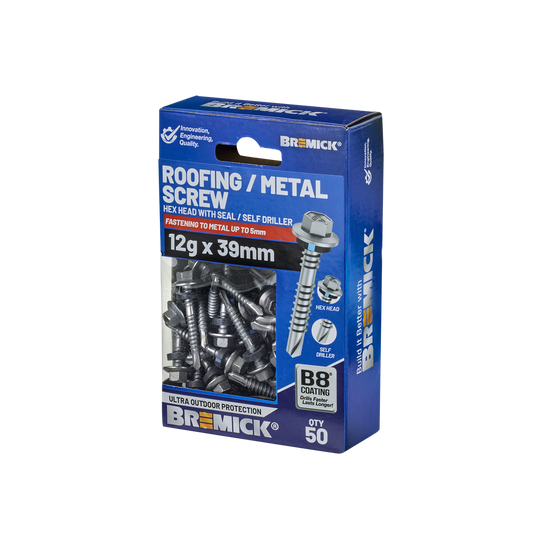 Bremick Hex Roofing Screw 12g x 39mm - B8 Coating - Pack of 50 - Watertight - Auzzistore