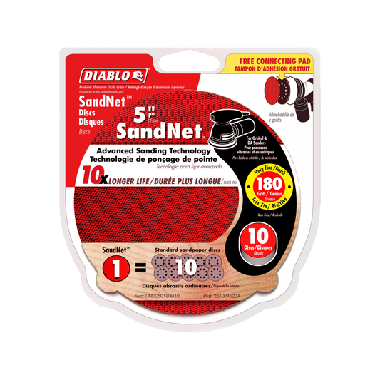 Diablo 125mm Orbital Sandnet Discs 10 Pack - 180 Grit - Clog-Reducing Design - Auzzistore