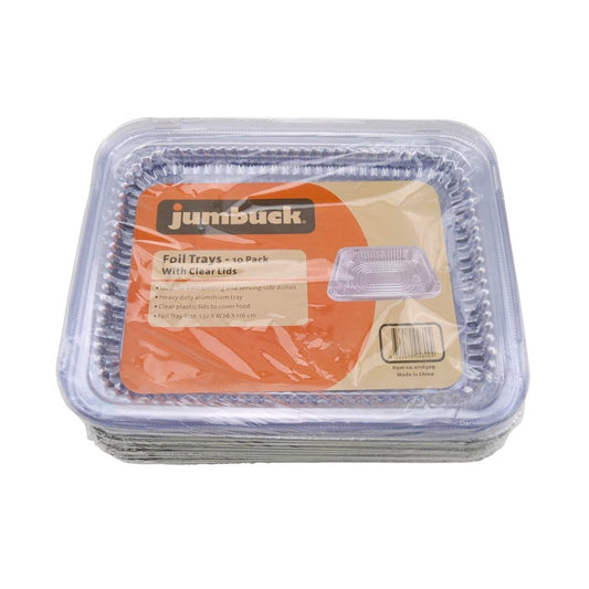 Jumbuck BBQ Foil Trays Clear Lid 10 Pack 260mm x 60mm x 320mm - Auzzistore