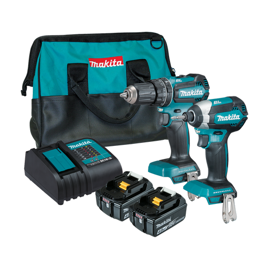 Makita 18V Brushless Combo Kit - 2 Piece - Plastic/Metal - Includes Batteries