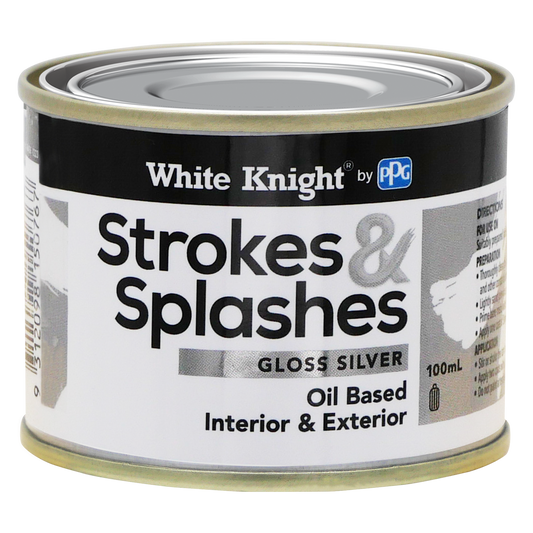 White Knight Strokes and Splashes Paint - 100ml - Silver - Oil Based - No Brush Marks - Auzzistore
