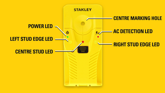 Stanley 19mm S110 Stud Finder - Detects Wood & Metal Studs - Yellow – view 2 - Auzzistore