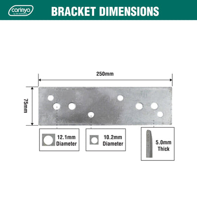 Carinya Galvanised Mending Plate 250 x 75 x 5mm Reinforced Strength