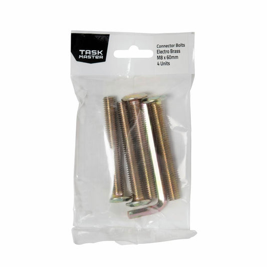 Taskmaster Brass Connector Bolt 4 Pack - M8 x 60mm - Durable - Auzzistore