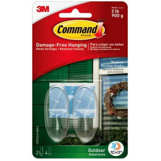 Command Outdoor Medium Clear Window Hooks - 2 Pack - Weather-Resistant - Damage-Free Hanging