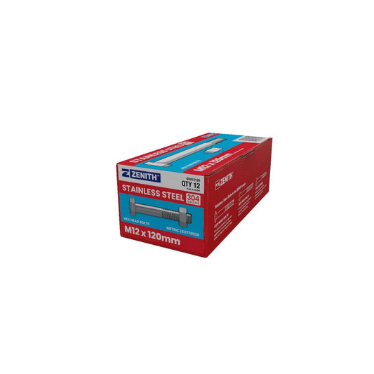 Zenith Hex Head Bolts & Nuts - M12 x 120mm - 12 Pack - Stainless Steel 304 - Rust Resistant - Auzzistore