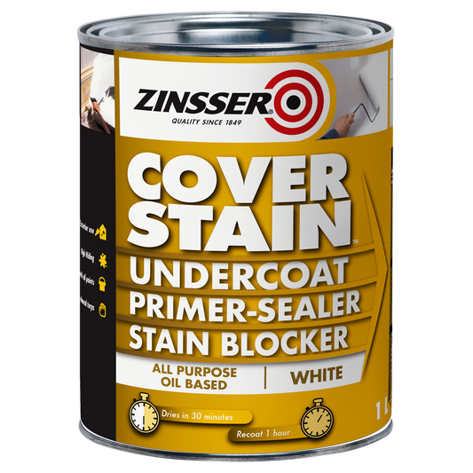 Zinsser Coverstain Primer Sealer 1L Oil-Based Stain Blocker White - Auzzistore