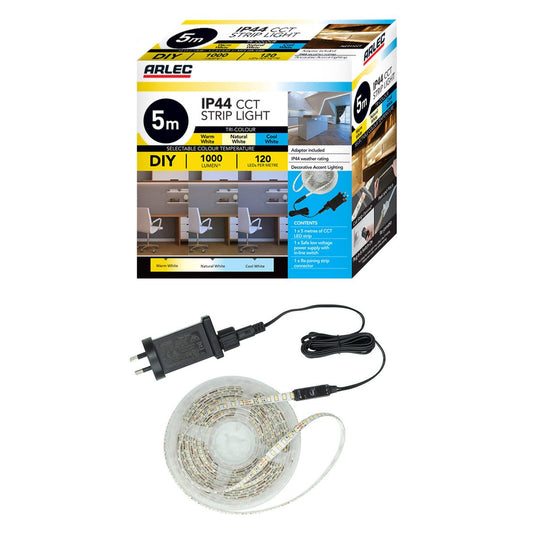 Arlec 5m LED Strip Light - 800lm - IP44 Weather Rated - Tri-Colour Modes