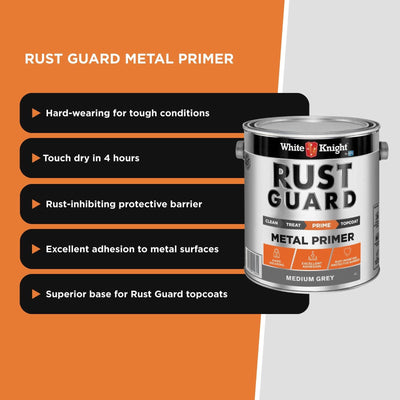 White Knight Rust Guard Metal Primer Paint 4L - Medium Grey - 4L - Rust Protection