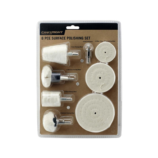 Craftright 8 Piece Drill Polishing Kit - 225mm Cotton - Restores Shine