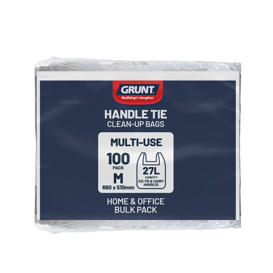 Grunt Kitchen Rubbish Bags - 27L - 100 Pack - Tie Top - White - 510 x 660mm