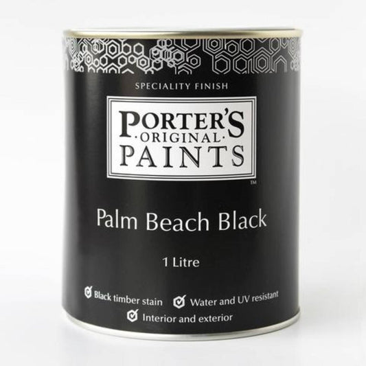 Porter S Paints 1L Palm Beach Black Timber Stain - Water-Based - Charcoal Black - Low VOC - Auzzistore