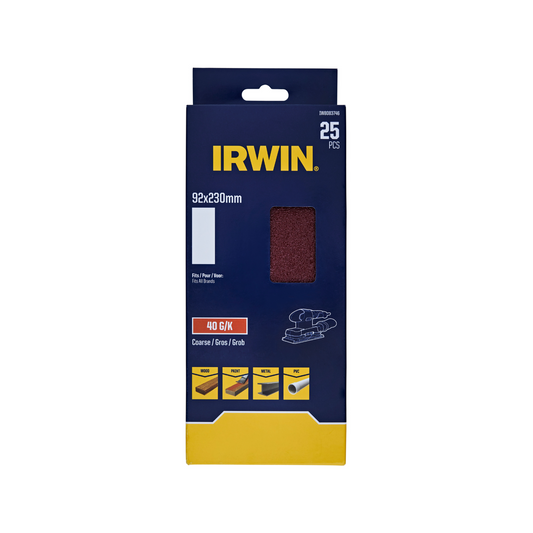Irwin 40 Grit Sanding Sheets 25 Pack - 92 x 230mm - Quick Stock Removal - Auzzistore