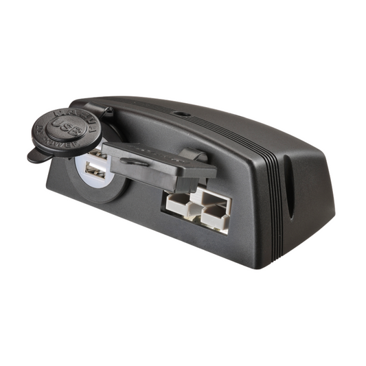 Narva 12V 50A Black Heavy Duty Twin Surface Mount Connector Dual USB Socket - Reliable Power Distribution - Easy Installation