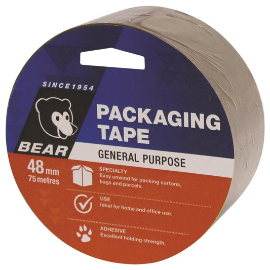 Bear 48mm x 75m Brown Polypropylene Packaging Tape - Strong Adhesive - Auzzistore
