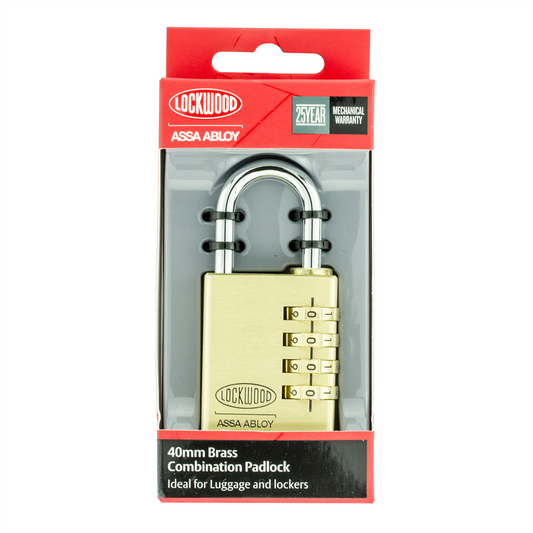 Lockwood 40mm Combination Padlock - Solid Brass - Secure Luggage - Auzzistore