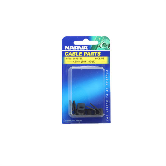 Narva Nylon Cable Clamps 4.3mm Black UV Weather Resistant P Clips 5 Pack