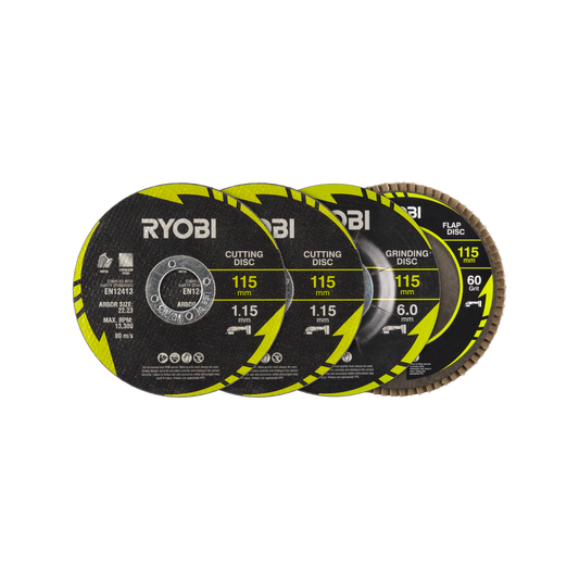 Ryobi 4 Piece Cutting and Grinding Set - 115mm - Precision Metalworking Tools - Auzzistore
