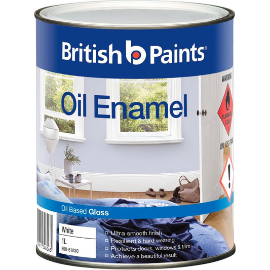 British Paints 1L White Gloss Enamel Paint - Synthetic Polymer - Hard Wearing