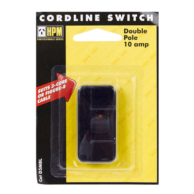 HPM Black Cord Line Switch - 10 Amp - Plastic - Indoor Use