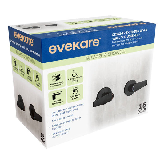 Evekare Matte Black 1/4 Turn Extended Lever Wall Top Assembly 150mm - Easy Access - Aged Care – view 2