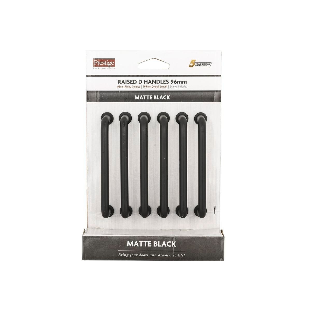 Prestige 109mm Black Raised D Handle - Zinc Alloy - 6 Pack - Durable