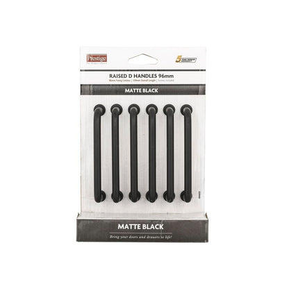 Prestige 109mm Black Raised D Handle - Zinc Alloy - 6 Pack - Durable