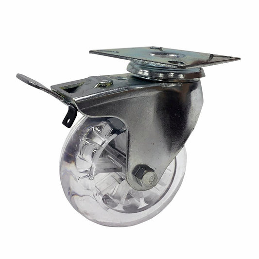 Easyroll Transparent Swivel Plate Castor 100mm Polyurethane 90kg Load - Auzzistore