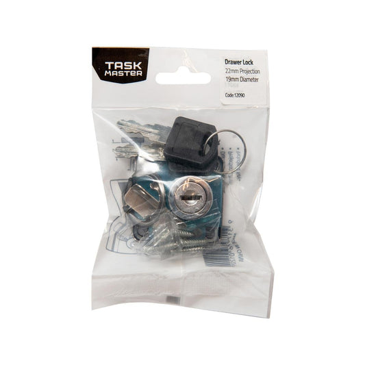 Taskmaster Drawer Lock - 19 x 22mm - Nickel - Includes 2 Keys - Auzzistore