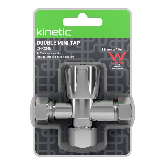 Kinetic Chrome Double Mini Tap - 15 x 15mm - Lead-Free Brass - Smooth Operation – view 2 - Auzzistore