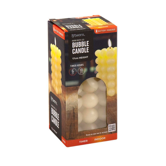 Lytworx 17cm LED Bubble Candle - Warm White - Battery Operated - Real Wax - Auzzistore