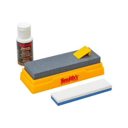 Smith S Combination Bench Stone Kit - 5" Medium & 4" Dual Grit Stones - Honing Solution Included - Auzzistore