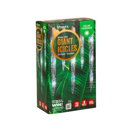Lytworx White Solar Giant Icicle Lights 24 Pack - 6.9m - 72 LEDs - Outdoor - Auzzistore