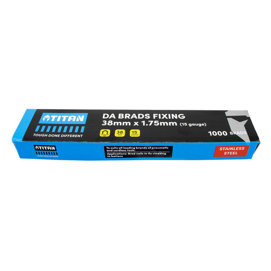 Titan 38mm Stainless Steel 34° Angled Collated Nail Da Brads 1000 Pack - 15 Gauge - Precision Fastening - Auzzistore