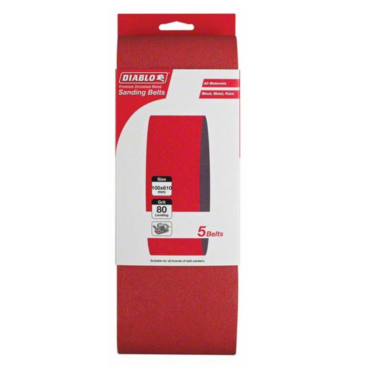 Diablo 100x610mm 80 Grit Abrasive Belt 5 Pack Clog Shield Durable - Auzzistore