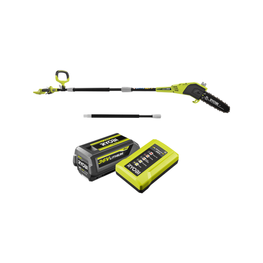 Ryobi 36V Pole Pruner Kit - 8” (20cm) - 4.0Ah Battery - Extension Pole