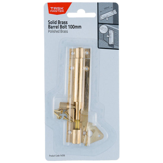 Taskmaster 100mm Polished Brass Barrel Bolt - Solid Brass Security Solution - Auzzistore