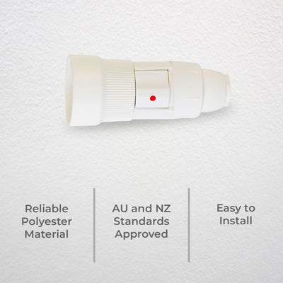 DETA Rocker Switch Lamp Holder - Slim Double Pole - White - Easy Install