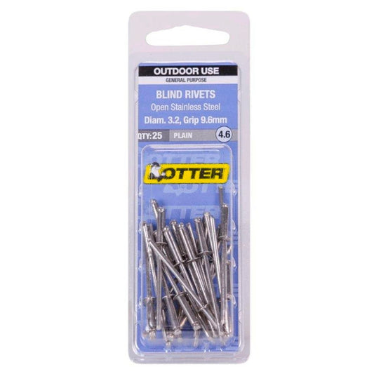 Otter Open Stainless Steel Blind Rivets 2x9 6mm 25 Pack Durable - Auzzistore