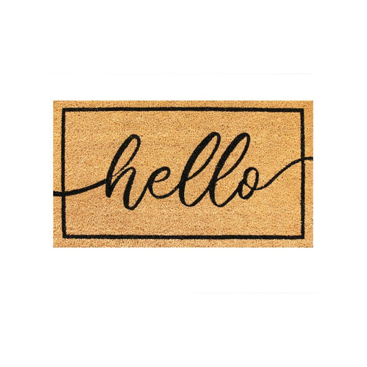Madras Link Hello Coir Door Mat 40 x 70cm Black - Durable Non-Slip Design
