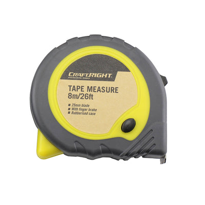 Craftright 8m Tape Measure - Rubberised Case - Durable - Easy Grip
