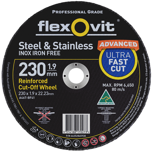 Flexovit Cut Off Wheel - 230mm - Aluminium Oxide - Fast Cutting - Auzzistore